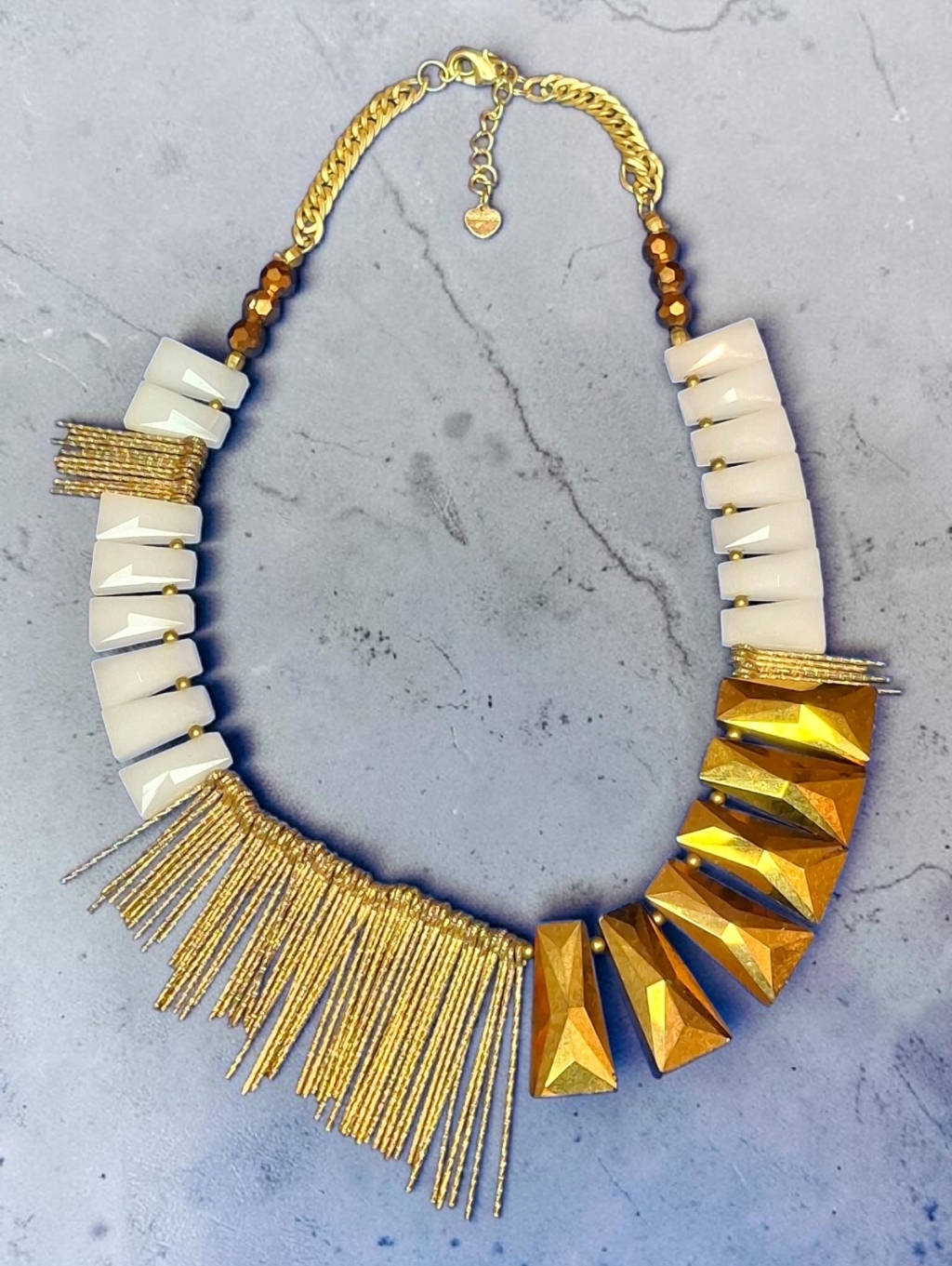 Nakamol Designer Brass And White Geometric Necklace 34$